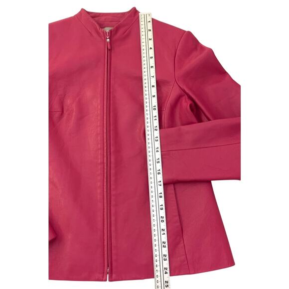 Liz Claiborne Collection Womens Jacket 100% Fuchsia Leather Size 6 Full Zip - Picture 9 of 13